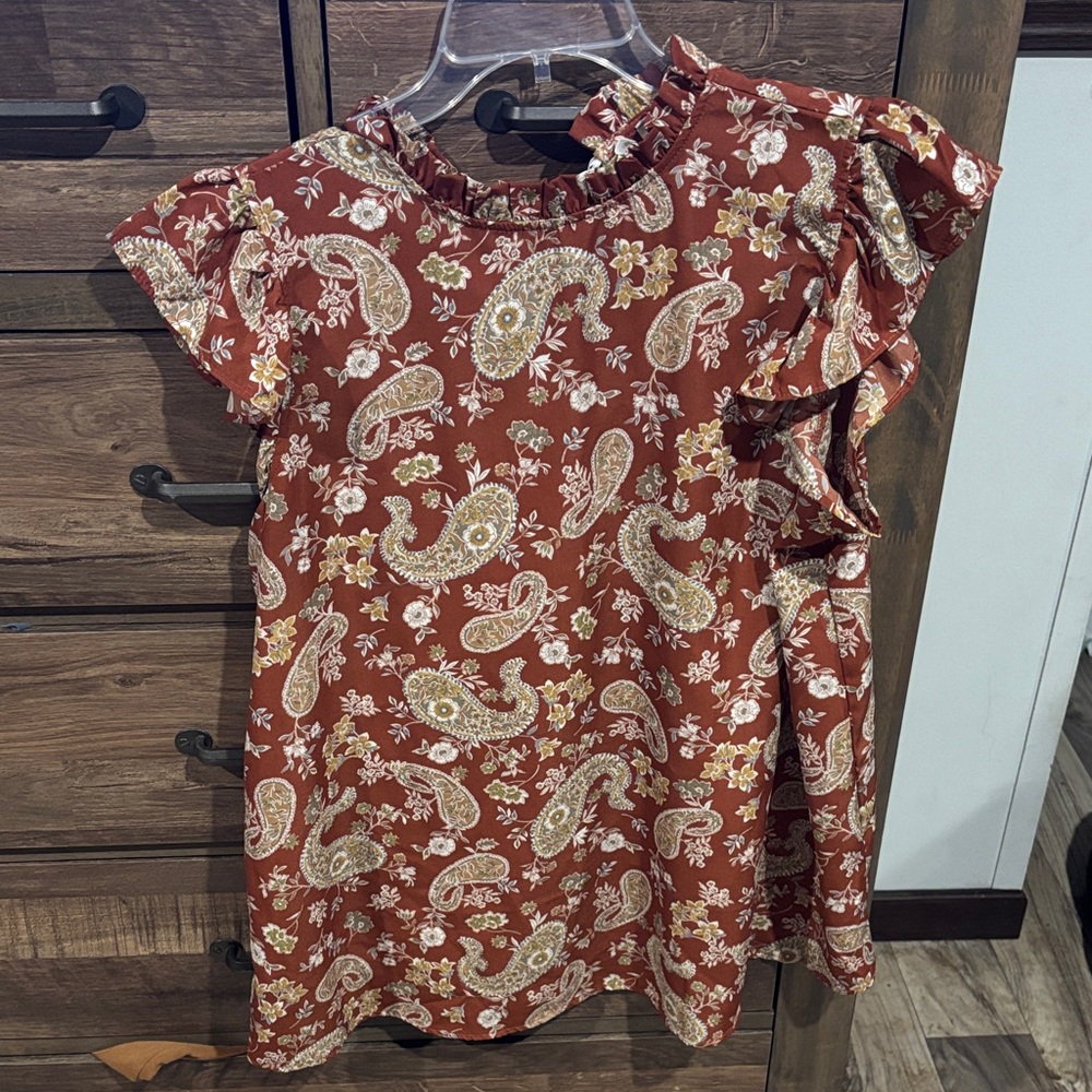 MTS Women's Blouse - Red and Gold Paisley